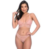 Conjunto Lingerie Calcinha Tanga e Sutiã Rendado Sem Bojo Sensual Sex Rose