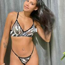 Conjunto Lingerie Cleópatra Tule Transparente Sexy Zebra