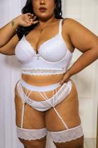 Conjunto lingerie com bojo e aro plus size sensual com cinta liga - 48,50,52,54