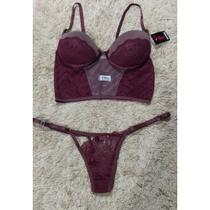 conjunto lingerie com bojo em renda e tule Eshiley