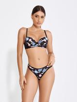 Conjunto lingerie com bojo suede estampado com renda