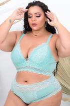 Conjunto lingerie com renda e bordado Plus size tipo crooped