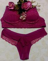 Conjunto Lingerie Com Sutiã Bojo Luxo Renda Calcinha Cintura Alta - Moda Íntima