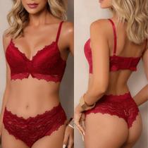 Conjunto Lingerie com Sutiã Confortável e Renda Sobreposta Vermelho Conjunto Lingerie com Sutiã Confortável e Renda Sobreposta Vermelho