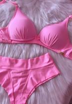 Conjunto lingerie cor rosa tamanho g tecido gelado