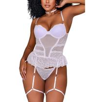 Conjunto Lingerie Corpete Corset Espartilho Tule Coração - Empoderadas