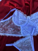 Conjunto lingerie corset renda branco- Tamanho Único