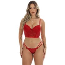 Conjunto Lingerie Cropped Com Bojo Fristyle Renda Vermelho Conjunto Lingerie Cropped Com Bojo Fristyle Renda Vermelho