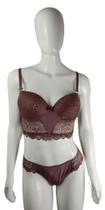 Conjunto Lingerie Cropped de Renda Calcinha Fio Duplo - Tamanho G