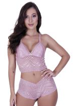 Conjunto Lingerie Cropped de Renda com Calcinha Calesson - CONJUNTO SARA