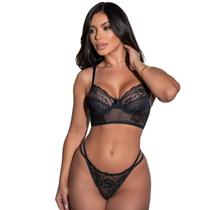 Conjunto Lingerie Cropped Rendada sem Bojo Aro de Sustentação Alça Ajustável