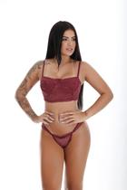 Conjunto Lingerie cropped rendado com aro sutiã meia taça Peaches (mai2)