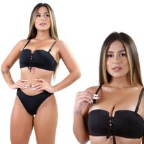 Conjunto Lingerie de Luxo Bustiê Pus Up Amarração Importado