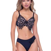 Conjunto Lingerie de Luxo Cropeed Top Guipir Feminino
