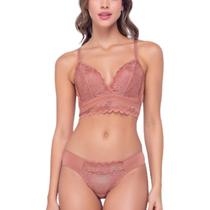 Conjunto Lingerie de Luxo Sensual Renda Cropped Feminino