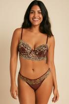 Conjunto Lingerie de Renda Calcinha Fio Duplo e Sutiã com Bojo e Aro Cores Escuras - Tamanho G