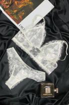 Conjunto lingerie de renda off white - tamanho m