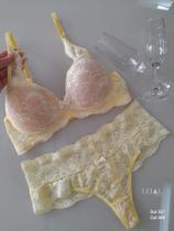 Conjunto Lingerie - Em renda- Amarelo- Tamanho G