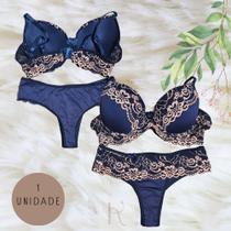 Conjunto Lingerie em Renda Calcinha Fio Dental e Sutiã Bojo