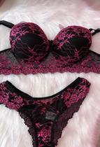 Conjunto lingerie em renda cor vinho tamanho m