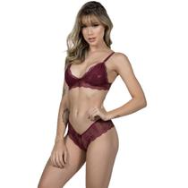 Conjunto Lingerie Em Renda e Sutiã Sem Bojo Decote