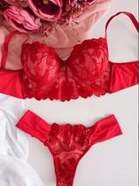 Conjunto Lingerie Luxo Premium Cropped Poliamida e Renda Guippir Fecho Triplo Pala Larga