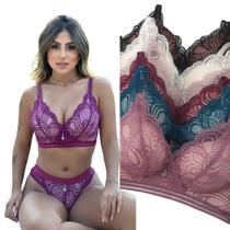 Conjunto Lingerie Luxo Renda Sensual Feminino Bordado com pingente Conjunto Lingerie Luxo Renda Sensual Feminino Bordado com pingente