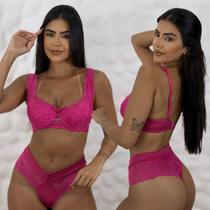 Conjunto Lingerie Meia Taça Sem Bojo Renda Calcinha Fio Sexy