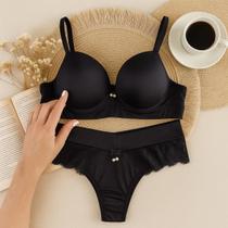 Conjunto Lingerie Micro e Renda Preto Dominiki