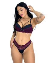 conjunto lingerie micro fibra e renda marcela