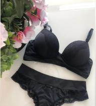 Conjunto Lingerie - Microfibra com renda-preto - tamanho G