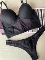 Conjunto Lingerie - Microfibra com renda- tamanho P- preto