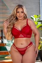 Conjunto lingerie plus size com bojo strappy trancado nas costas e calcinha fio Conjunto lingerie plus size com bojo strappy trancado nas costas e calcinha fio