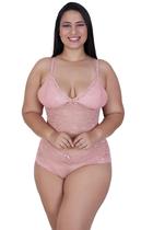 Conjunto Lingerie Plus Size De Renda Espera Marido Cropped e Calcinha Short Sexy