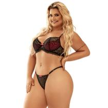 Conjunto Lingerie Plus Size Fio Dental Rendado Yaffa Y7069 Conjunto Lingerie Plus Size Fio Dental Rendado Yaffa Y7069