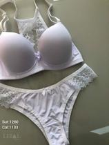 Conjunto Lingerie Plus Size -microfibra com renda. GG - Branco