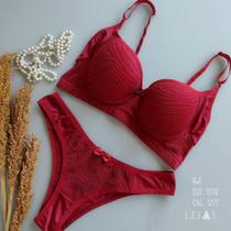 Conjunto Lingerie Plus Size- Microfibra com renda. GG - Marsala