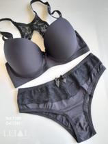 Conjunto Lingerie Plus Size- Microfibra com renda. GG - Preto