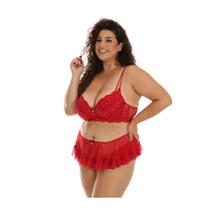 Conjunto Lingerie Plus Size Renda Sutia Calcinha Sainha Rubi