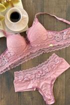 Conjunto Lingerie Premium Luxo Renda Antialérgica e Poliamida Calcinha Laterais Largas