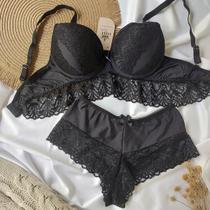 Conjunto Lingerie Preto Renda e Lycra Caleçon Ref.0059065 Conjunto Lingerie Preto Renda e Lycra Caleçon Ref.0059065