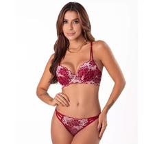 Conjunto Lingerie PushUp Vermelho Renda Bicolor Duzani 29558 Conjunto Lingerie PushUp Vermelho Renda Bicolor Duzani 29558