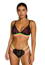 Conjunto Lingerie Sem Bojo Calcinha Sutiã Renda Neon Tiras Elástico