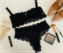 Conjunto lingerie sem bojo com aro com alças em guipir - p,m,g,gg,48