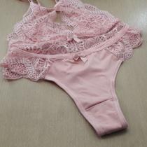Conjunto Lingerie Sem Bojo Junta Seios Renda Calcinha Fio