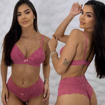 Conjunto Lingerie Sem Bojo Sem Aro Rendado Calcinha Cintura Alta Sensual
