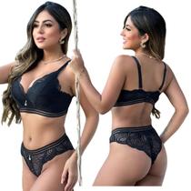 Conjunto Lingerie Sensual de Luxo Renda com Biju Feminino