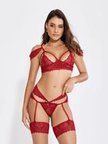 Conjunto Lingerie Sensual Rendado Cinta Liga Sem Bojo Renda Conjunto Lingerie Sensual Rendado Cinta Liga Sem Bojo Renda
