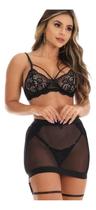 Conjunto Lingerie Sensual Sexy 3 Peças Com Calcinha Saia Tule