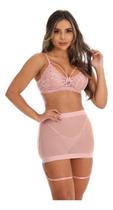 Conjunto Lingerie Sensual Sexy 3 Peças Com Calcinha Saia Tule